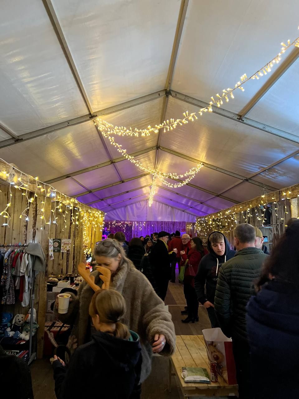 Heated marquee with festive lights